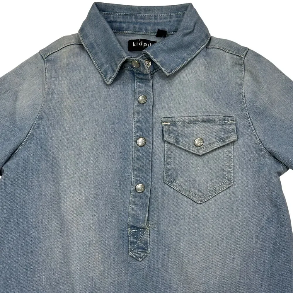 Kidpik Girls Size 10 NWT‎ Denim Shirt Dress Frayed Hem Button Front Long Sleeve
